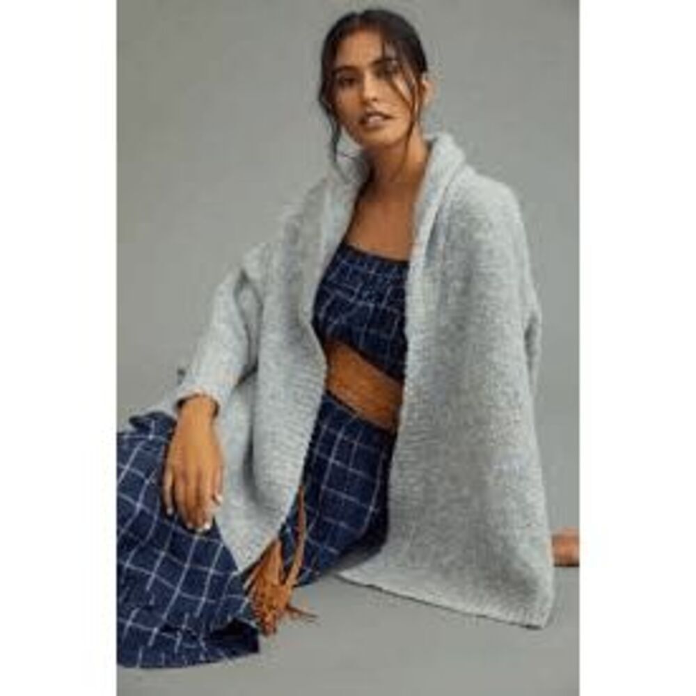 Anthropologie Gray Cozy Knit Open Front Wool Blend Cardigan Sweater One Size